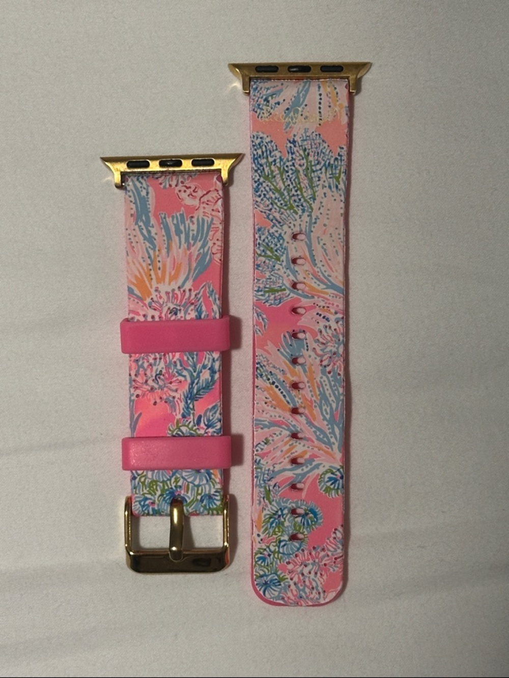 Lilly Pulitzer Pink Floral Pattern Apple Watch Band with Gold Hardware